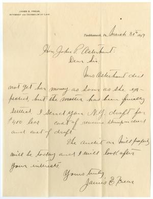 Primary view of object titled '[Letter from James E. Frear to John Patterson Osterhout, March 30, 1899]'.