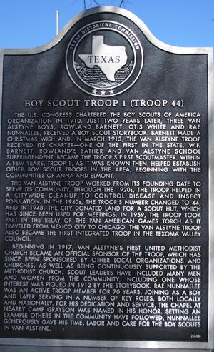 Primary view of object titled '[Texas Historical Commission Marker: Boy Scout Troop 1 (Troup 44)]'.