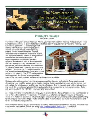 Primary view of The Newsletter of the Texas Chapter of the American Fisheries Society, Volume 36, Number 1, Winter 2010