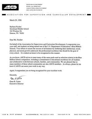 Primary view of object titled '[Letter from Gene R. Carter, Executive Director ASCD to Barbara Fischer, March 29, 1996]'.
