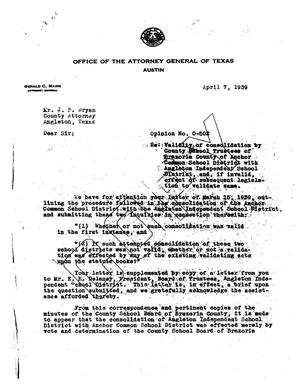 Primary view of object titled 'Texas Attorney General Opinion: O-502'.
