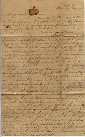 Primary view of object titled 'Letter to Cromwell Anson Jones, [17 October 1869]'.