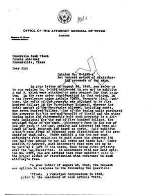 Primary view of object titled 'Texas Attorney General Opinion: O-1695A'.