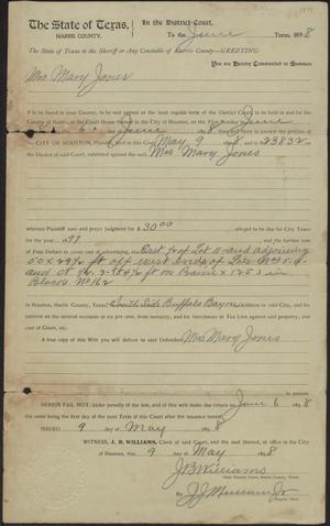 The City of Houston vs. Mrs. Mary Jones, summons issued 9 May 1898