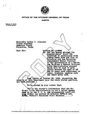 Primary view of object titled 'Texas Attorney General Opinion: O-2842'.