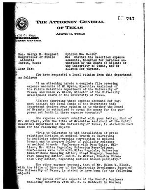 Primary view of object titled 'Texas Attorney General Opinion: O-4167'.