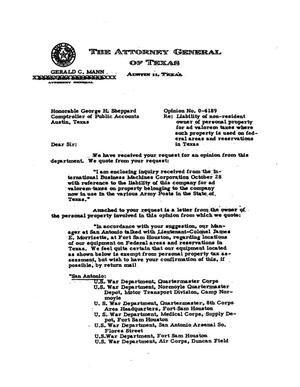 Primary view of object titled 'Texas Attorney General Opinion: O-4189'.