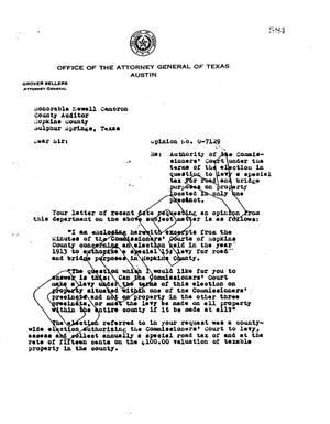 Primary view of object titled 'Texas Attorney General Opinion: O-7129'.
