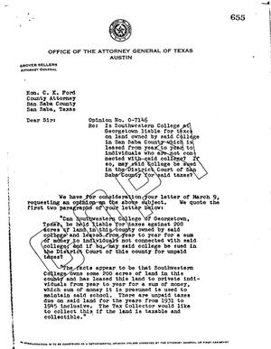 Primary view of object titled 'Texas Attorney General Opinion: O-7146'.