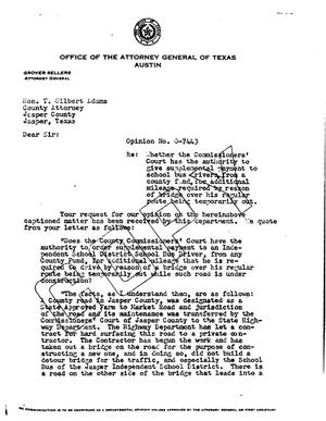 Primary view of object titled 'Texas Attorney General Opinion: O-7443'.