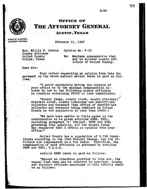 Primary view of object titled 'Texas Attorney General Opinion: V-13'.