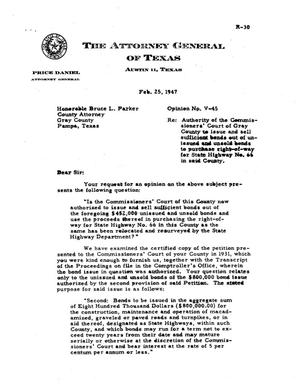 Primary view of object titled 'Texas Attorney General Opinion: V-45'.