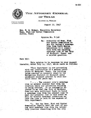 Primary view of object titled 'Texas Attorney General Opinion: V-346'.