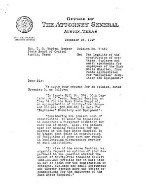 Primary view of object titled 'Texas Attorney General Opinion: V-460'.