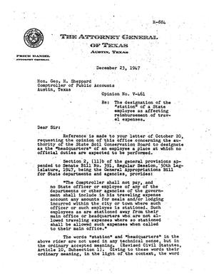 Primary view of object titled 'Texas Attorney General Opinion: V-461'.