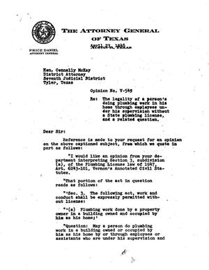 Primary view of object titled 'Texas Attorney General Opinion: V-549'.