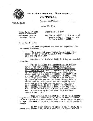 Primary view of object titled 'Texas Attorney General Opinion: V-849'.