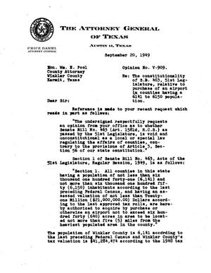 Primary view of object titled 'Texas Attorney General Opinion: V-909'.