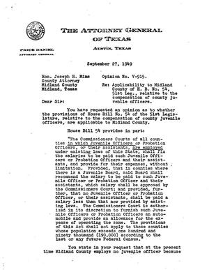 Primary view of object titled 'Texas Attorney General Opinion: V-915'.