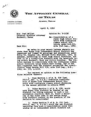 Primary view of object titled 'Texas Attorney General Opinion: V-1036'.