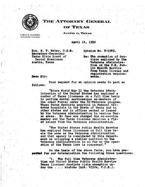 Primary view of object titled 'Texas Attorney General Opinion: V-1045'.