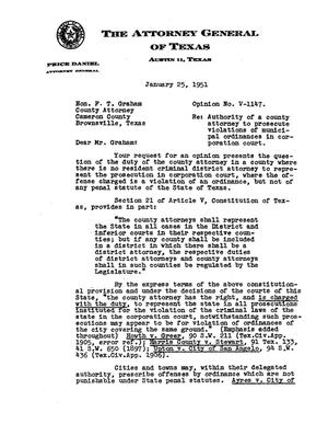 Primary view of object titled 'Texas Attorney General Opinion: V-1147'.