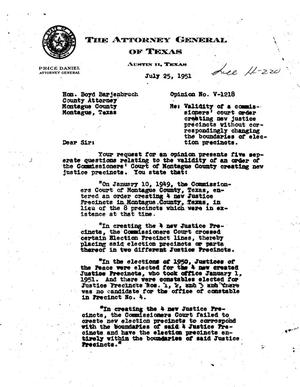 Primary view of object titled 'Texas Attorney General Opinion: V-1218'.