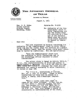 Primary view of object titled 'Texas Attorney General Opinion: V-1230'.