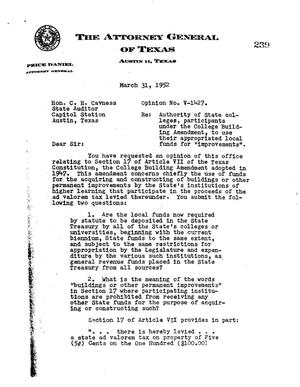 Primary view of object titled 'Texas Attorney General Opinion: V-1427'.