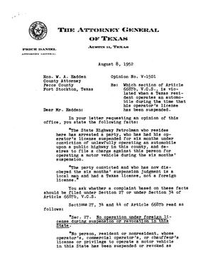 Primary view of object titled 'Texas Attorney General Opinion: V-1501'.