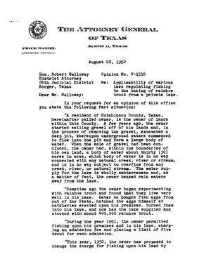 Primary view of object titled 'Texas Attorney General Opinion: V-1516'.