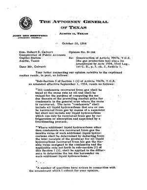 Primary view of object titled 'Texas Attorney General Opinion: S-144'.