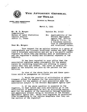 Primary view of object titled 'Texas Attorney General Opinion: S-153'.