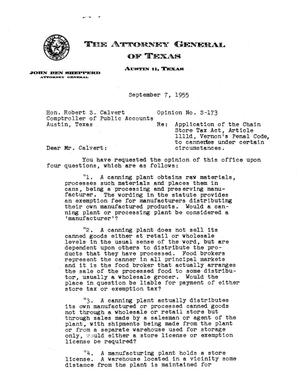 Primary view of object titled 'Texas Attorney General Opinion: S-173'.