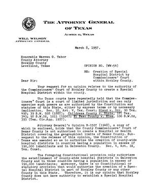 Primary view of object titled 'Texas Attorney General Opinion: WW-54'.