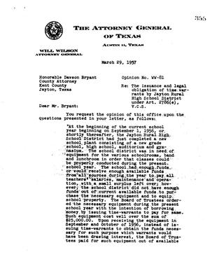 Primary view of object titled 'Texas Attorney General Opinion: WW-81'.