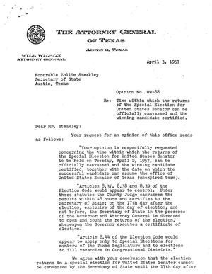 Primary view of object titled 'Texas Attorney General Opinion: WW-88'.