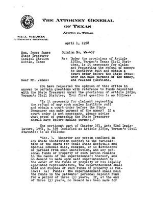 Primary view of object titled 'Texas Attorney General Opinion: WW-407'.