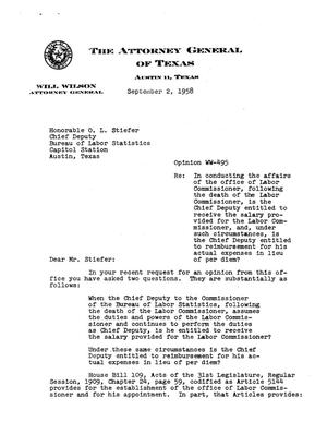 Primary view of object titled 'Texas Attorney General Opinion: WW-495'.