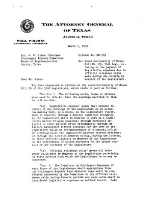 Primary view of object titled 'Texas Attorney General Opinion: WW-563'.