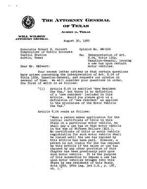 Primary view of object titled 'Texas Attorney General Opinion: WW-924'.