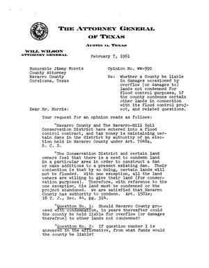 Primary view of object titled 'Texas Attorney General Opinion: WW-992'.