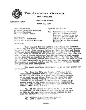 Primary view of object titled 'Texas Attorney General Opinion: C-226'.