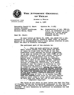 Primary view of object titled 'Texas Attorney General Opinion: C-263'.