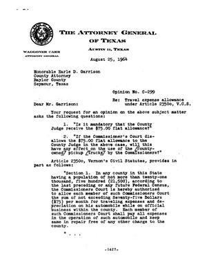 Primary view of object titled 'Texas Attorney General Opinion: C-299'.