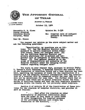 Primary view of object titled 'Texas Attorney General Opinion: C-334'.