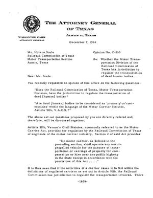 Primary view of object titled 'Texas Attorney General Opinion: C-355'.