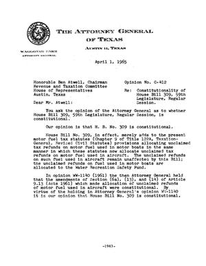 Primary view of object titled 'Texas Attorney General Opinion: C-412'.