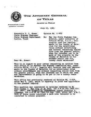Primary view of object titled 'Texas Attorney General Opinion: C-469'.