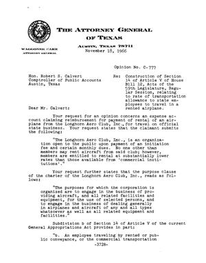 Primary view of object titled 'Texas Attorney General Opinion: C-777'.